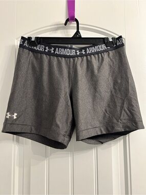 Under Armour Women's Dark Gray CompressionAthletic Shorts with Branded Waistband